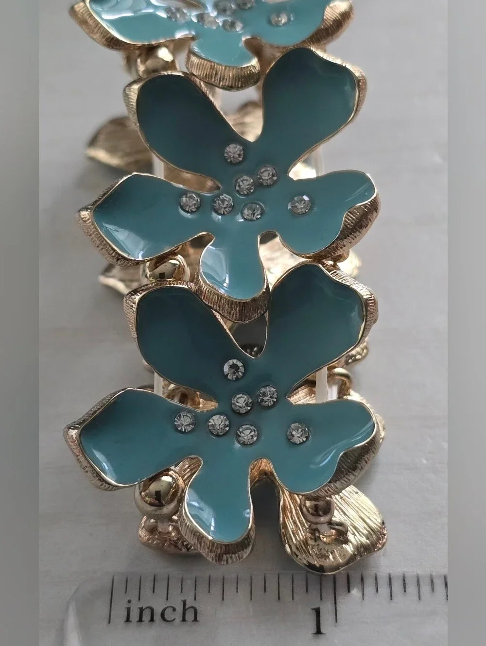Blue Floral Clear Crystals Stretch Bracelet
